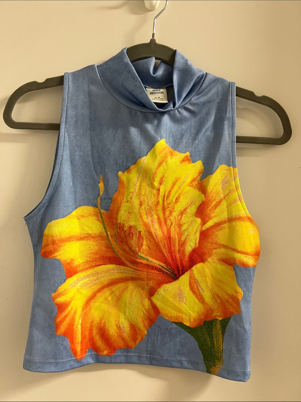 Urban Outfitters Blue Floral Mock Neck Crop Top